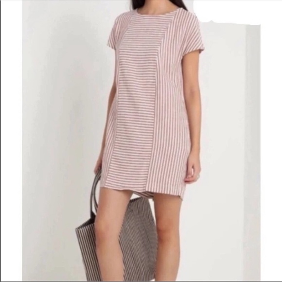Madewell Dresses & Skirts - Madewell Stripe-play Button Back Tee Mini Dress Short Sleeve Linen Blend